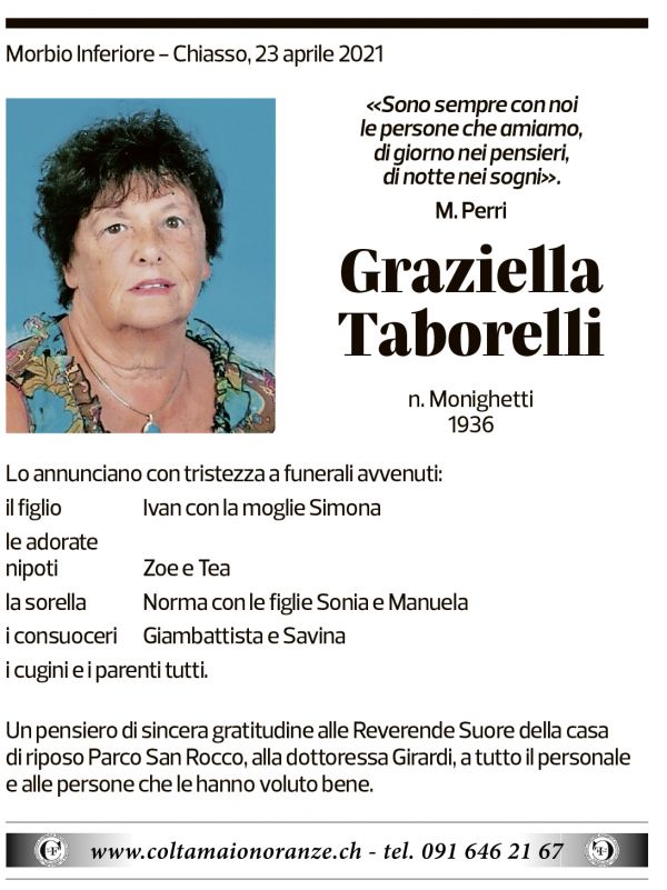 Annuncio funebre Graziella Taborelli