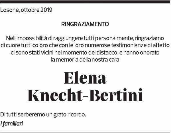 Annuncio funebre Elena Knecht-bertini