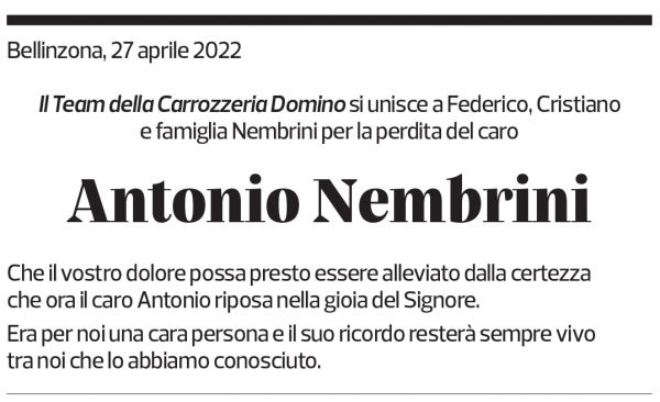 Annuncio funebre Antonio Nembrini