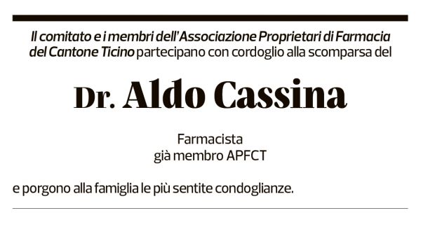 Annuncio funebre Aldo Cassina