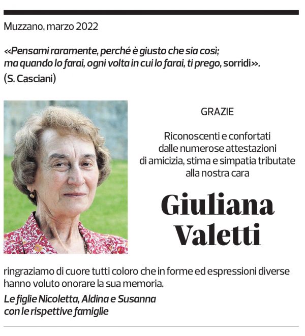 Annuncio funebre Giuliana Valetti