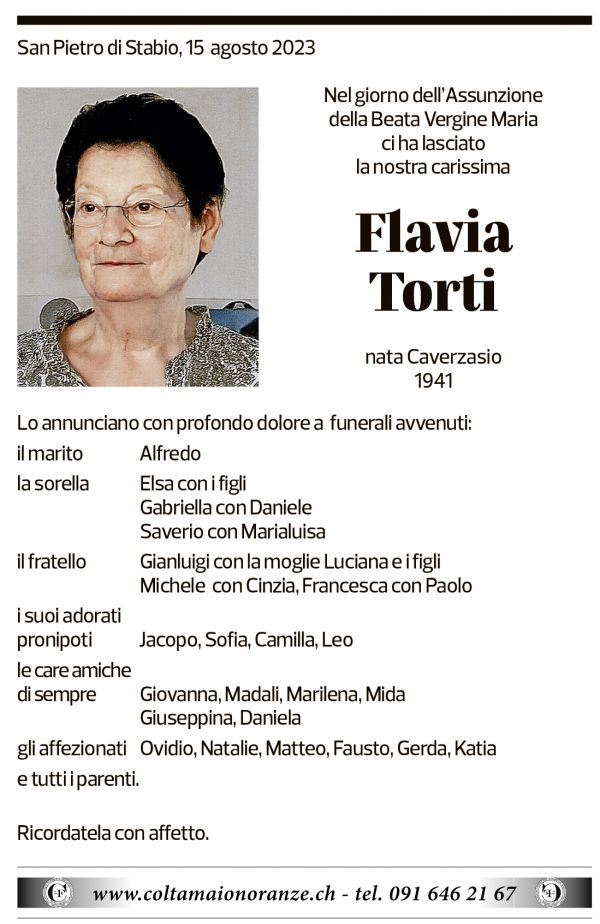 Annuncio funebre Flavia Torti