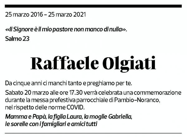 Annuncio funebre Raffaele Olgiati