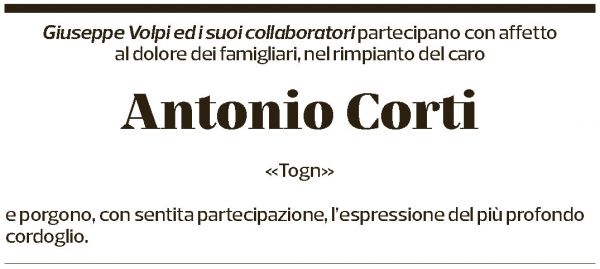 Annuncio funebre Antonio Corti