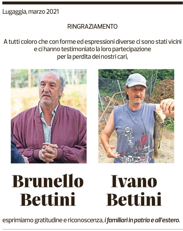 Annuncio funebre Brunello E Ivano Bettini