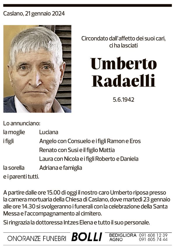 Annuncio funebre Umberto Radaelli