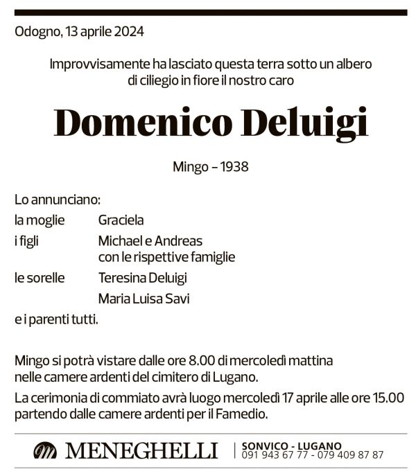 Annuncio funebre Domenico Deluigi