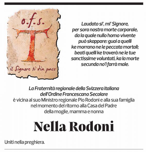 Annuncio funebre Nella Rodoni