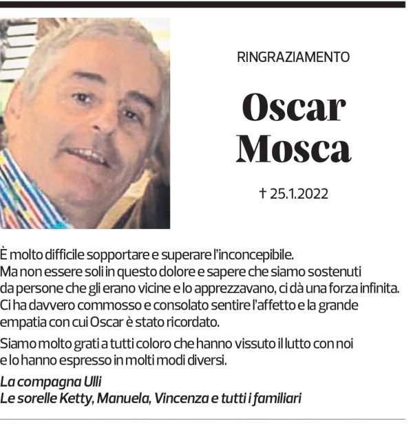 Annuncio funebre Oscar Mosca