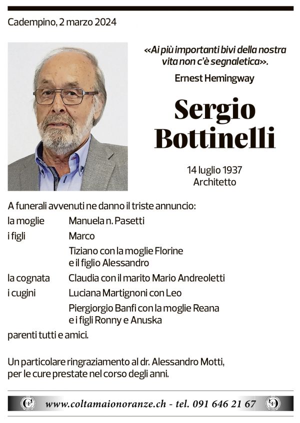 Annuncio funebre Sergio Bottinelli