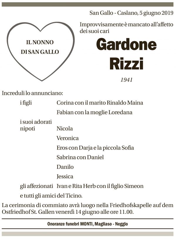 Annuncio funebre Gardone Rizzi