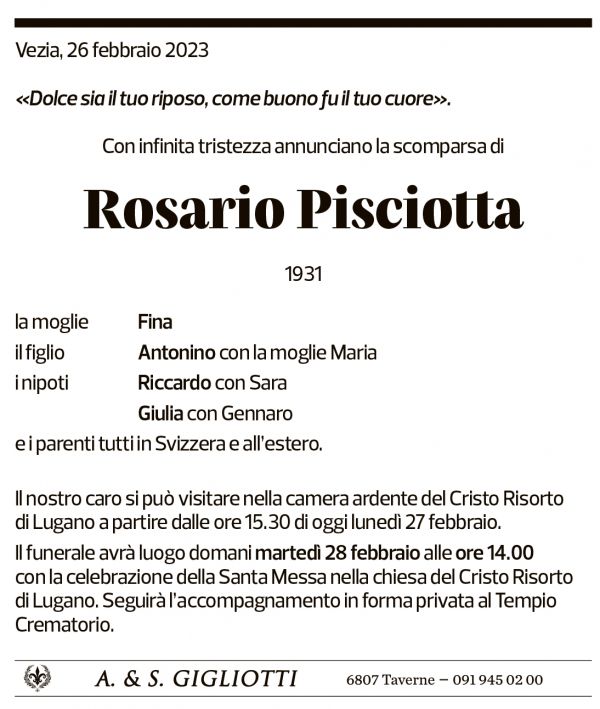 Annuncio funebre Rosario Pisciotta