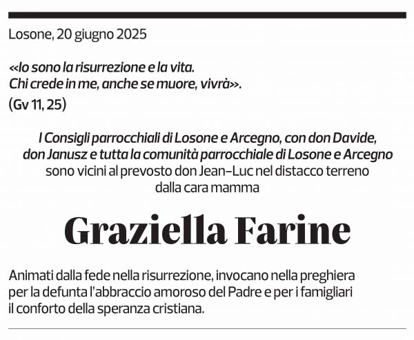 Annuncio funebre Graziella Farine