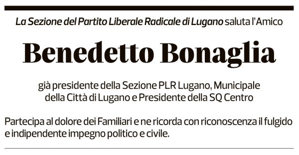 Annuncio funebre Benedetto Bonaglia