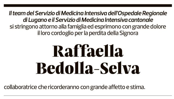 Annuncio funebre Raffaella Bedolla-selva