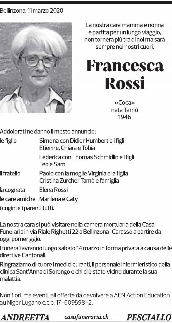 Annuncio funebre Francesca Rossi