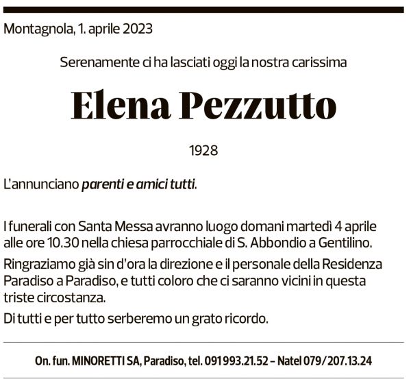 Annuncio funebre Elena Pezzutto