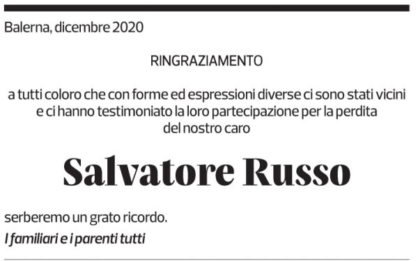 Annuncio funebre Salvatore Russo