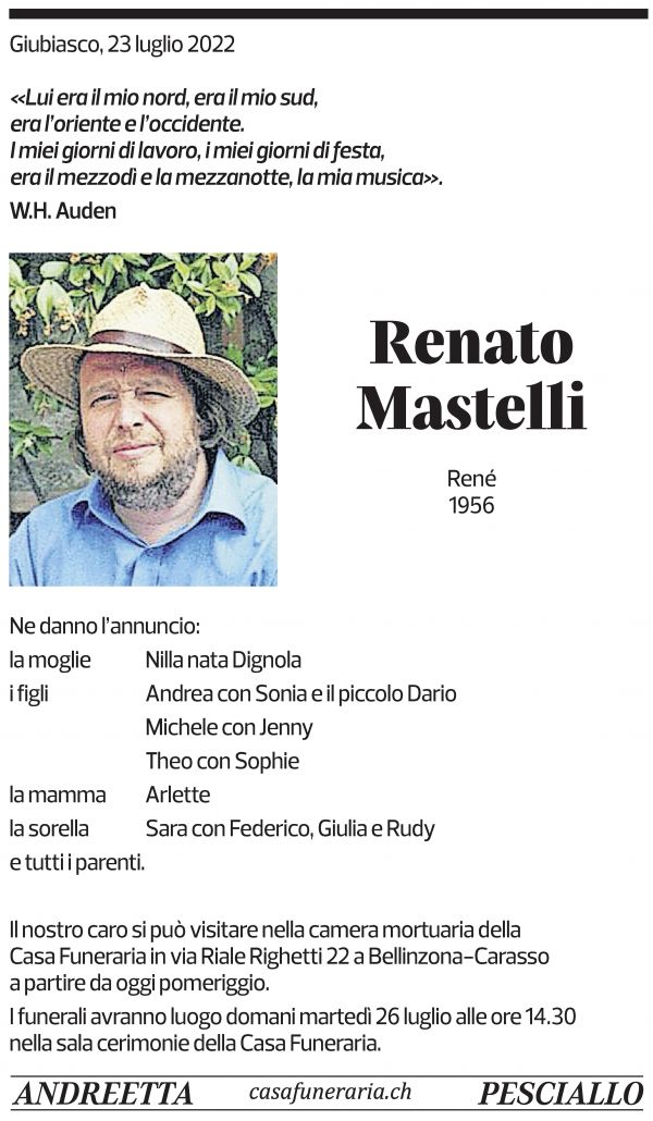 Annuncio funebre Renato Mastelli