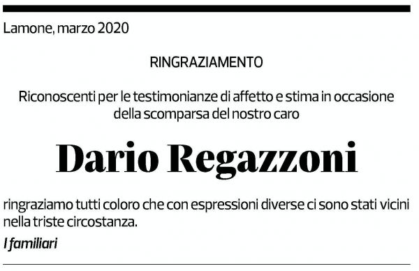 Annuncio funebre Dario Regazzoni