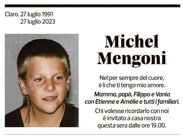 Annuncio funebre Michel Mengoni