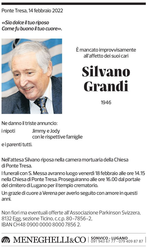 Annuncio funebre Silvano Grandi