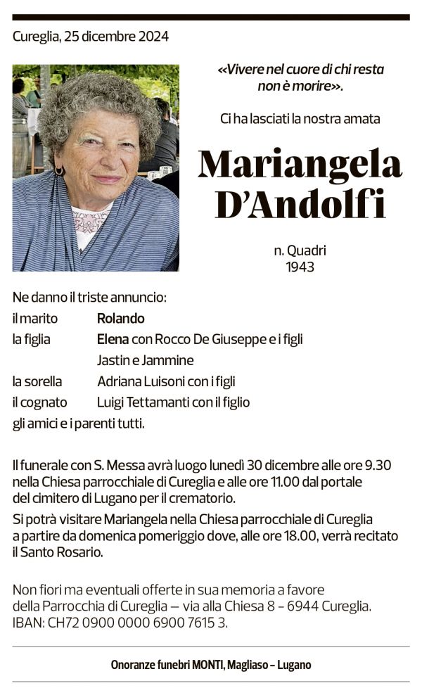 Annuncio funebre Mariangela D'andolfi