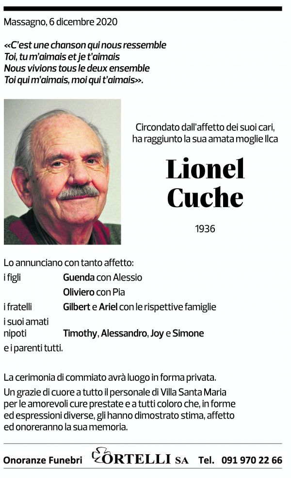 Annuncio funebre Lionel Cuche
