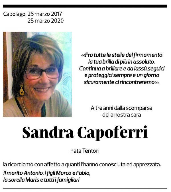 Annuncio funebre Sandra Capoferri
