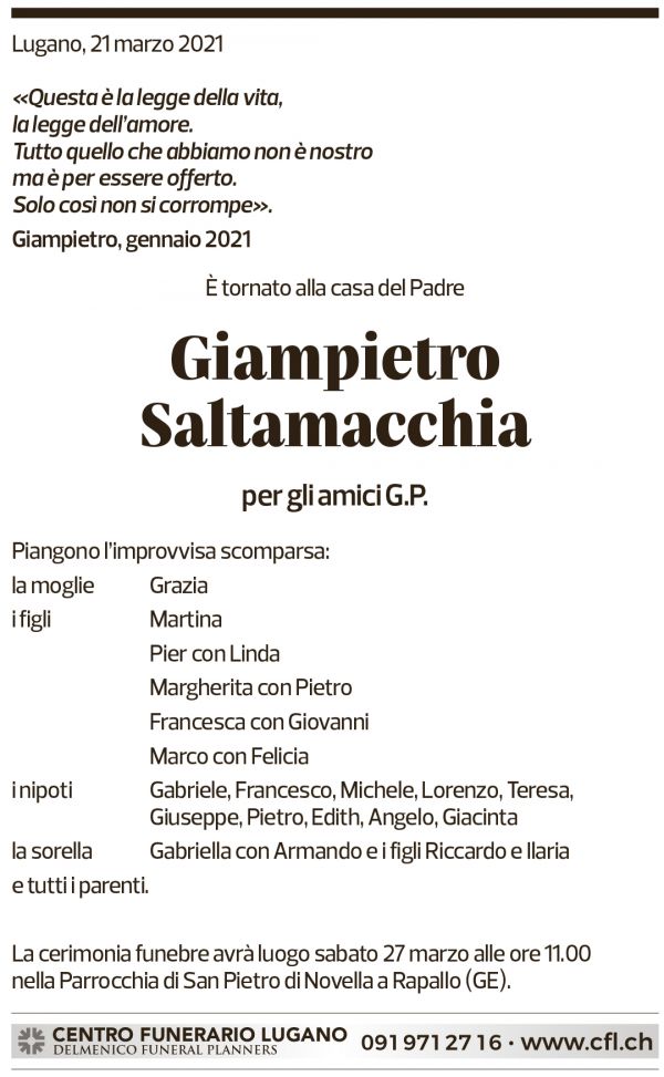 Annuncio funebre Giampietro Saltamacchia