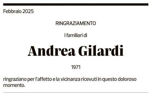 Annuncio funebre Andrea Gilardi