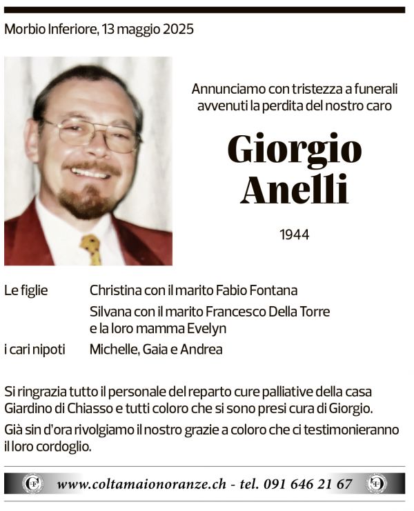 Annuncio funebre Giorgio Anelli