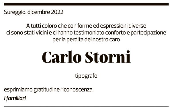 Annuncio funebre Carlo Storni