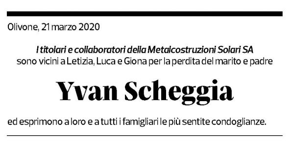 Annuncio funebre Yvan Scheggia