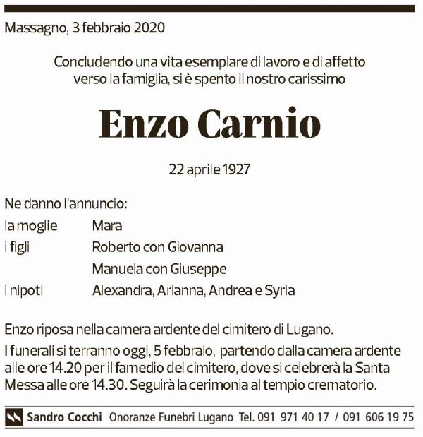 Annuncio funebre Enzo Carnio