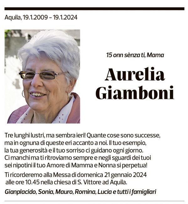 Annuncio funebre Aurelia Giamboni