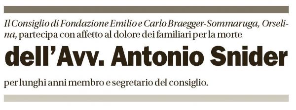 Annuncio funebre Antonio Snider