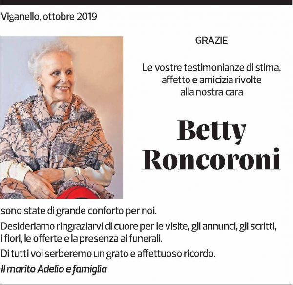 Annuncio funebre Betty Roncoroni