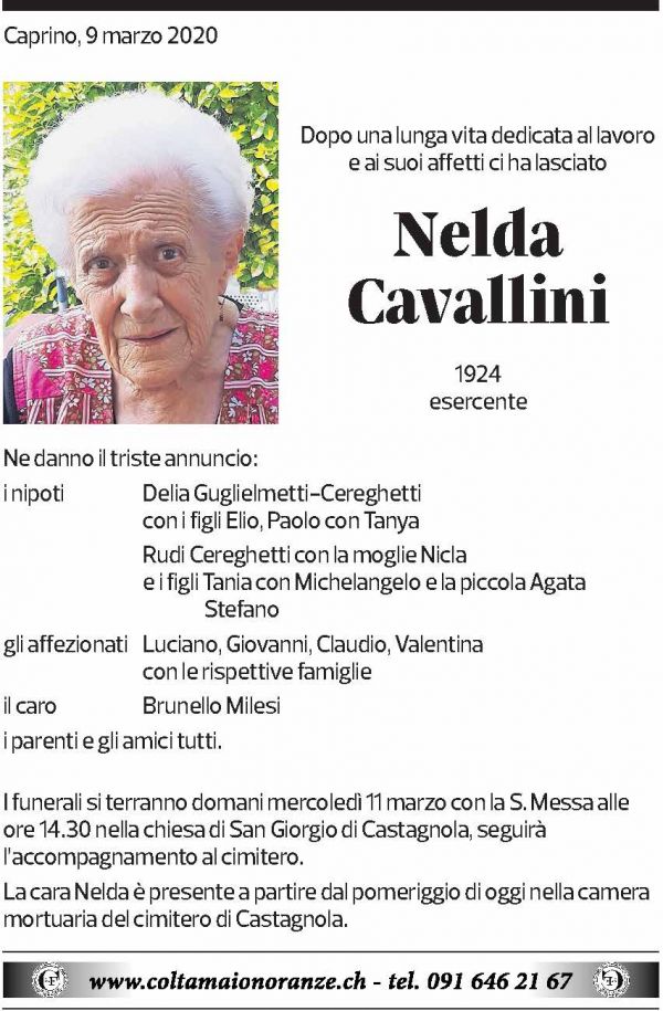Annuncio funebre Nelda Cavallini
