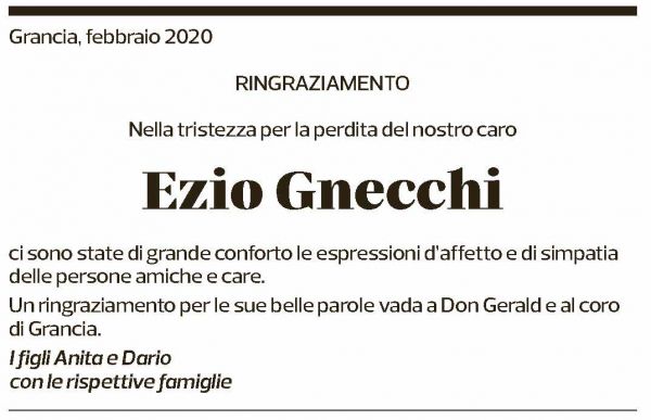 Annuncio funebre Ezio Gnecchi