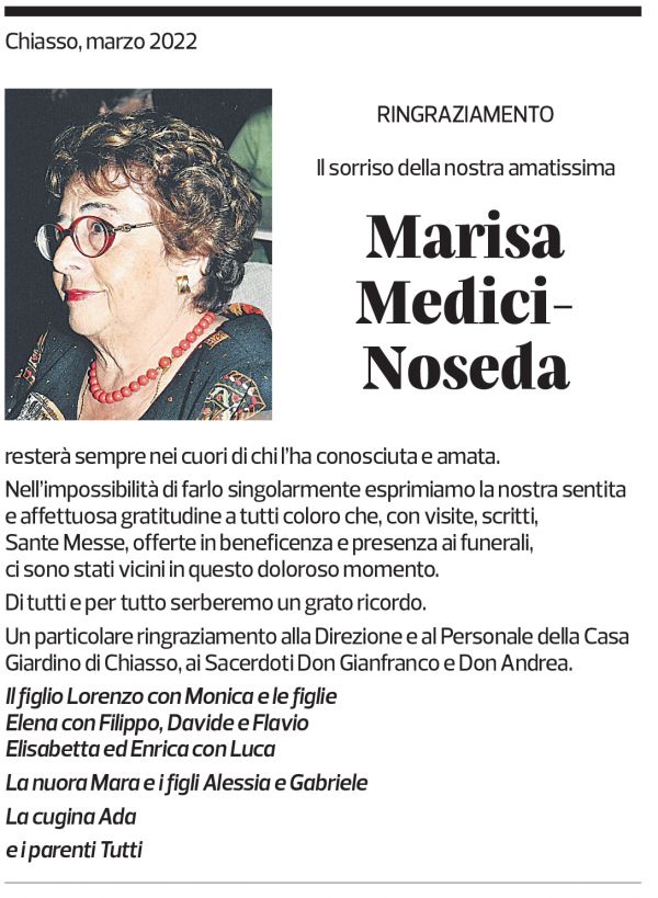 Annuncio funebre Marisa Medici-noseda