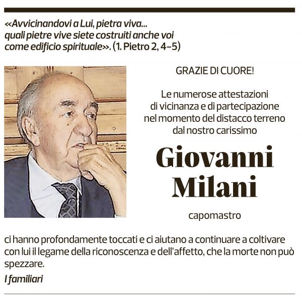 Annuncio funebre Giovanni Milani