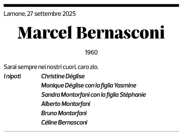 Annuncio funebre Marcel Bernasconi