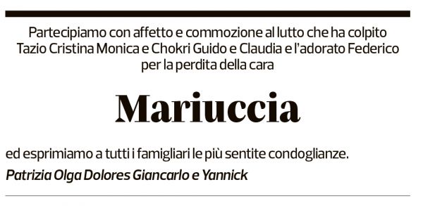 Annuncio funebre Mariuccia Marcionetti