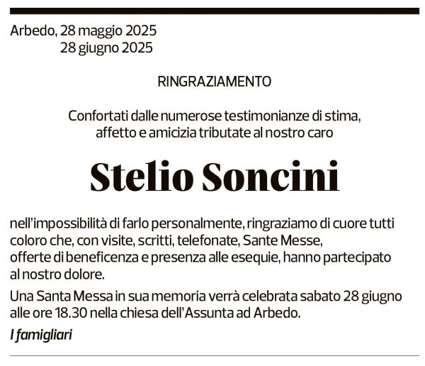 Annuncio funebre Stelio Soncini