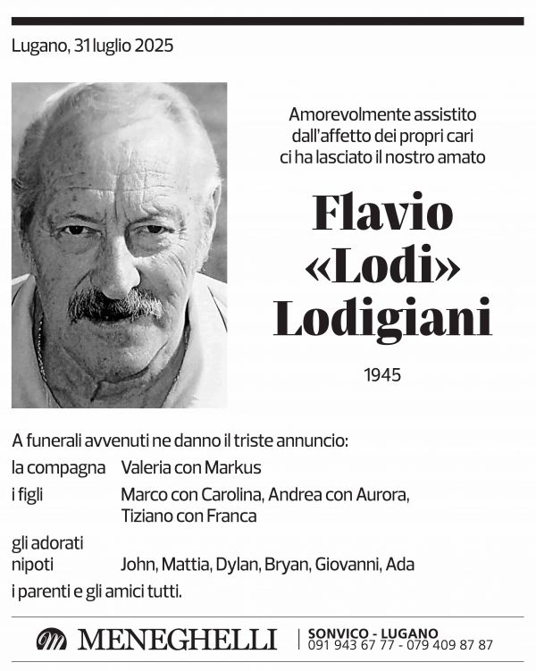 Annuncio funebre Flavio Lodigiani