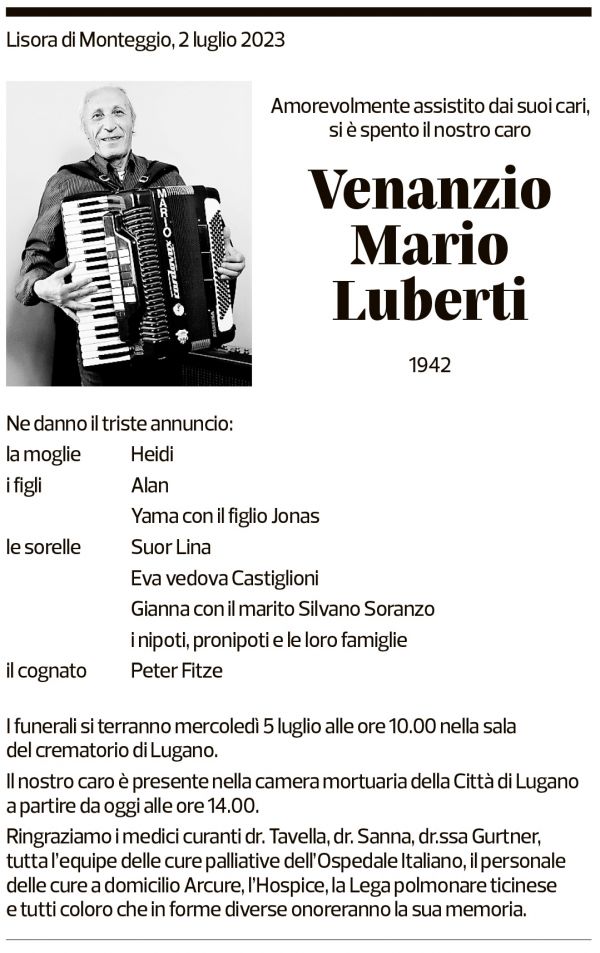 Annuncio funebre Venanzio Mario Luberti