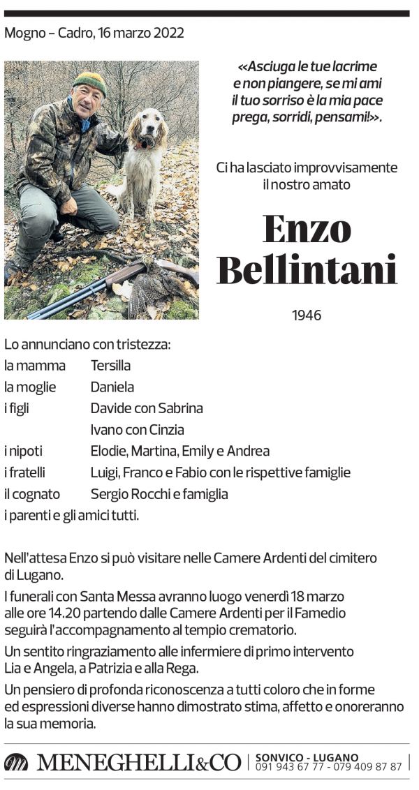 Annuncio funebre Enzo Bellintani