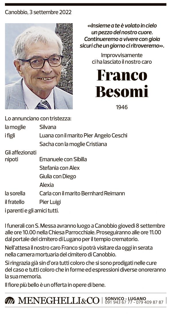 Annuncio funebre Franco Besomi