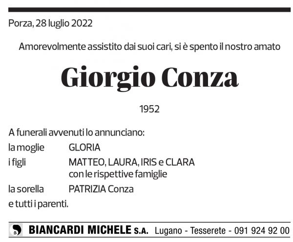 Annuncio funebre Giorgio Conza